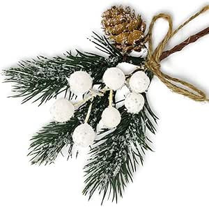 MEMOVAN Artificial Christmas Picks 8 Pack, White Christmas Berries Stems Pine Branches Cones Holl... | Amazon (US)