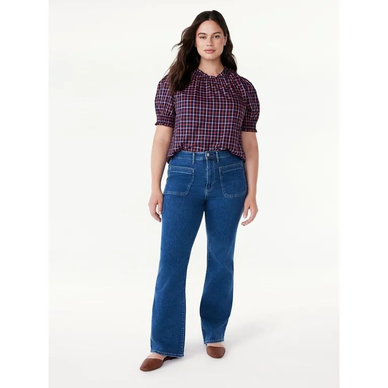 Free Assembly Women's 70's Patch Pocket Flare Jean, 30” Inseam, Sizes 0-18 | Walmart (US)