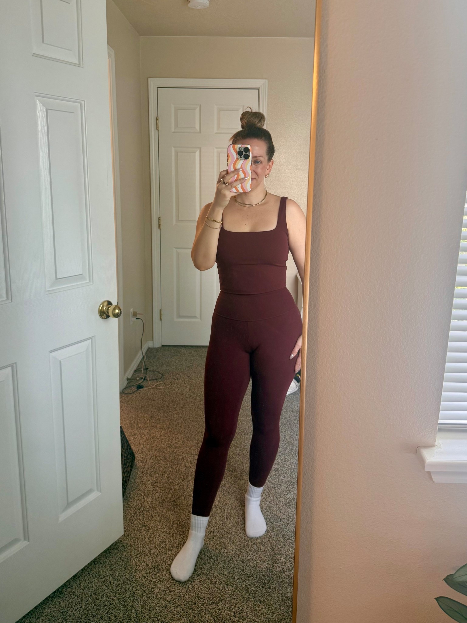 Amazon leggings and built in bra top. I’m normally not an Amazon clothes girl but I love these and they have so many colors. If in between sizes I’d size down. They are pretty stretchy  

XS - leggings 
M - top

#LTKActive #LTKFindsUnder50