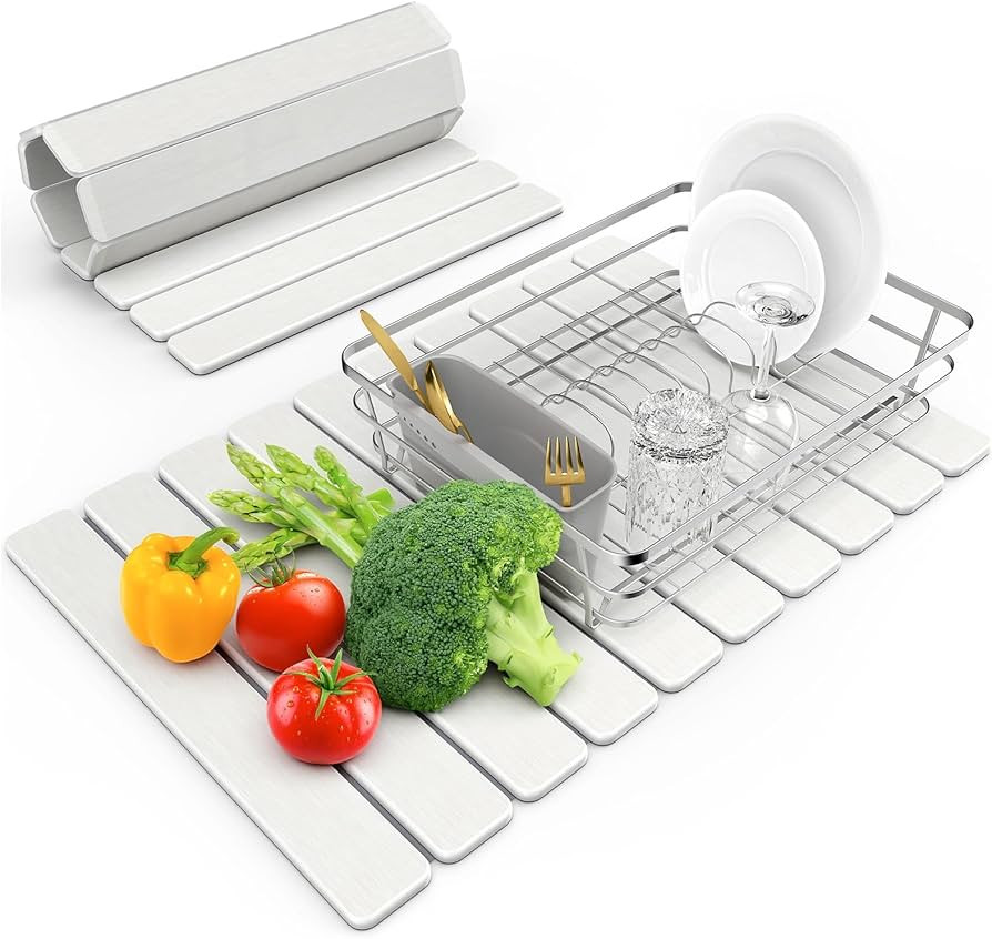 Large Stone Dish Drying Mat for Kitchen Counter, 24"(L)\u00d716"(W), Collapsible Quick Dry Stone ... | Amazon (US)