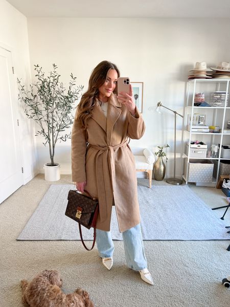 The prettiest camel belted wool coat. This coat is a really good medium weight. The one from Abercrombie was much thicker last year, this is more of a medium, medium light weight! Wearing a size medium! 



#LTKworkwear #LTKmidsize #LTKSeasonal