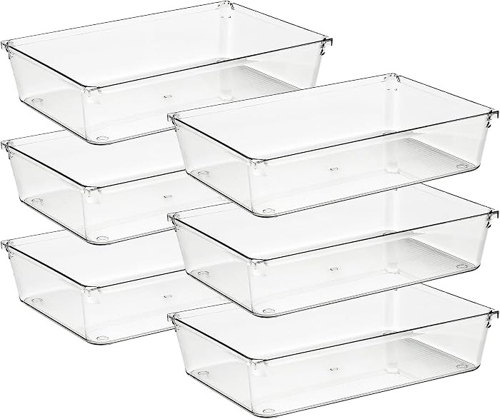 Ravinte 6 Pack Drawer Organizer - 6" X 9" Plastic Storage Bins, Acrylic Organizers with Non-Slip ... | Amazon (US)