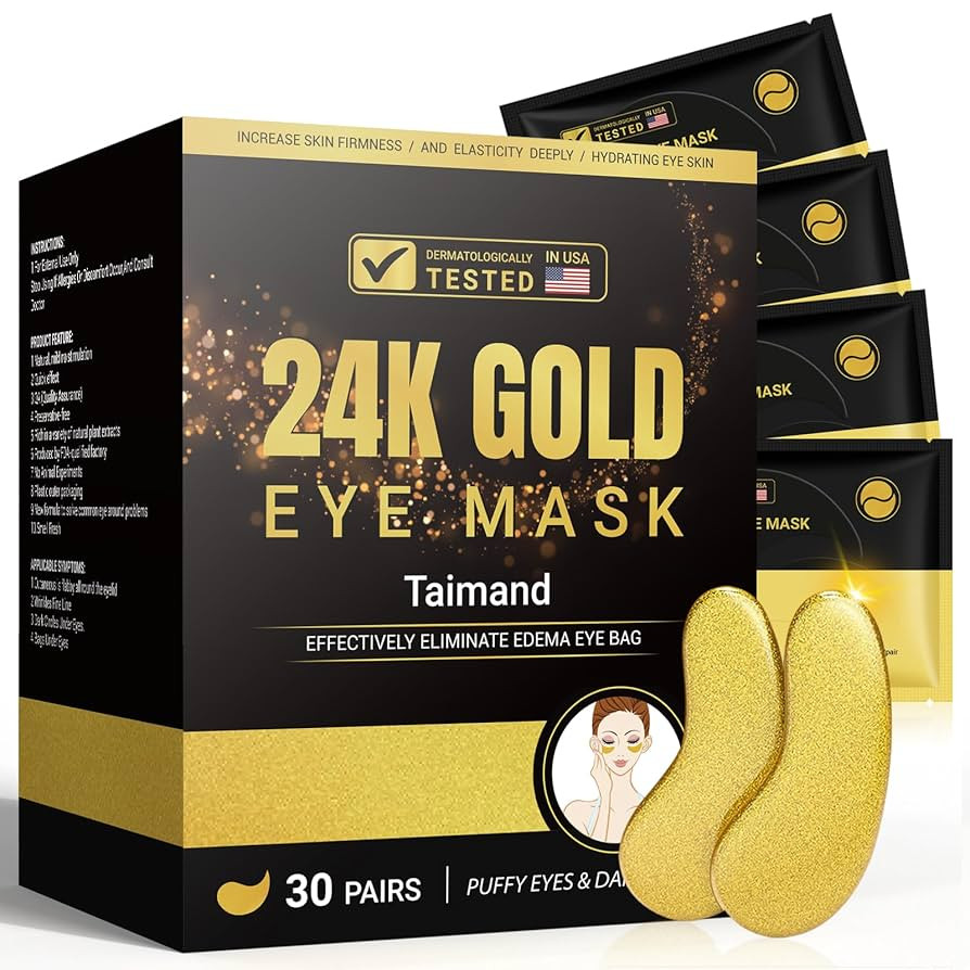 Under Eye Patches (30 Pairs), 24K Gold Under Eye Mask for Puffy Eyes, Dark Circles,Bags and Wrink... | Amazon (US)