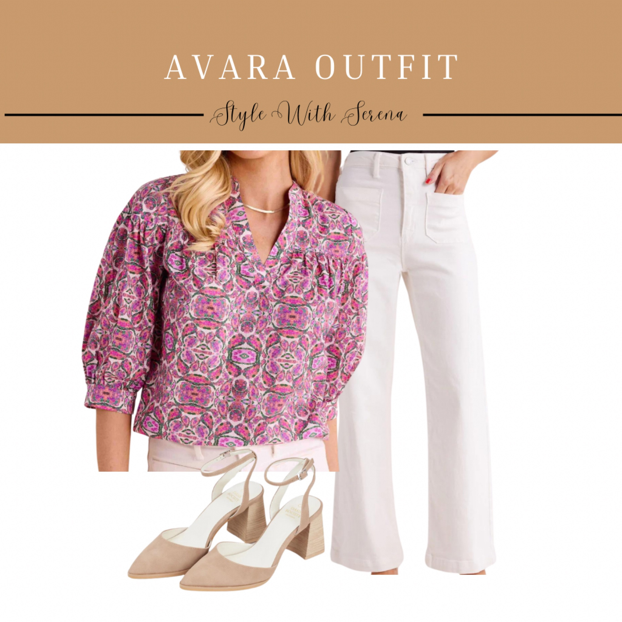 Avara outfit, printed blouse, white jeans, white denim, heels, teacher outfit, work outfit 

#LTKOver40 #LTKStyleTip #LTKWorkwear