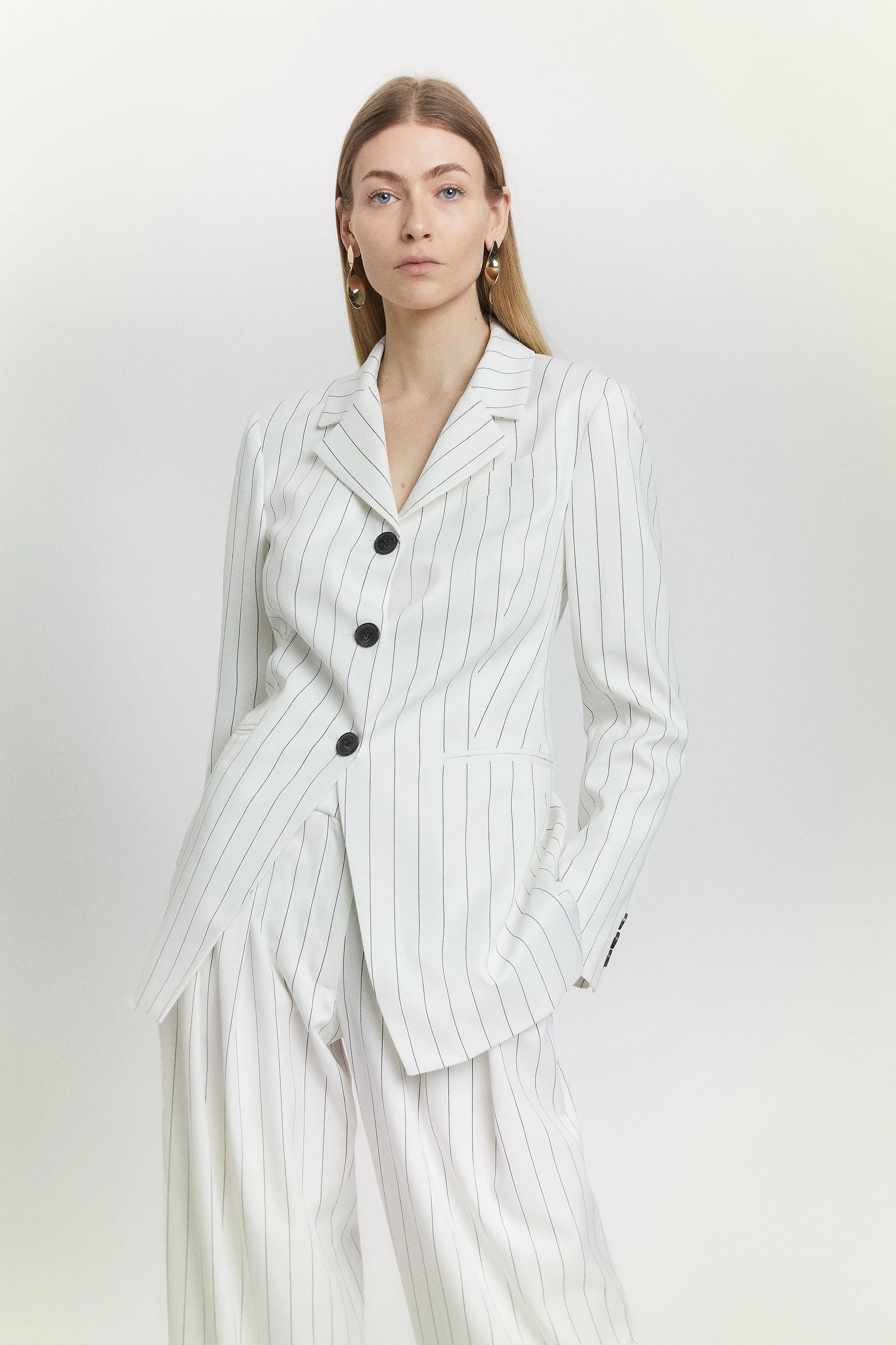 Pinstripe Tailored Single Breasted Blazer | Karen Millen UK + IE + DE + NL
