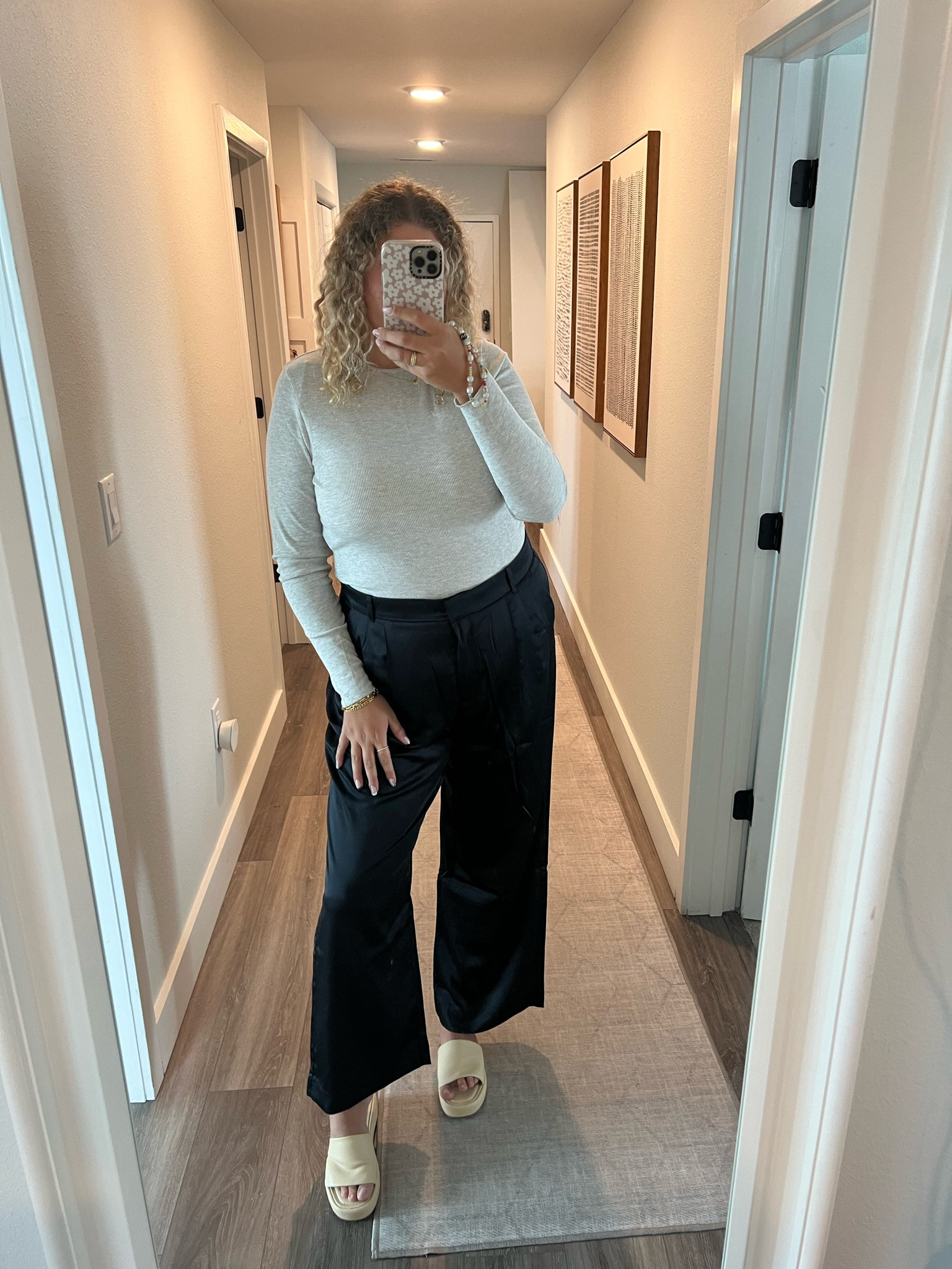 Abercrombie satin trouser work pants and long sleeve basic grey top fall outfit 

#LTKworkwear #LTKmidsize #LTKSale