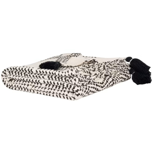 Plaid en coton motifs à losanges imprimés écru et noir 160x210 | Maisons du Monde | Maisons du Monde FR