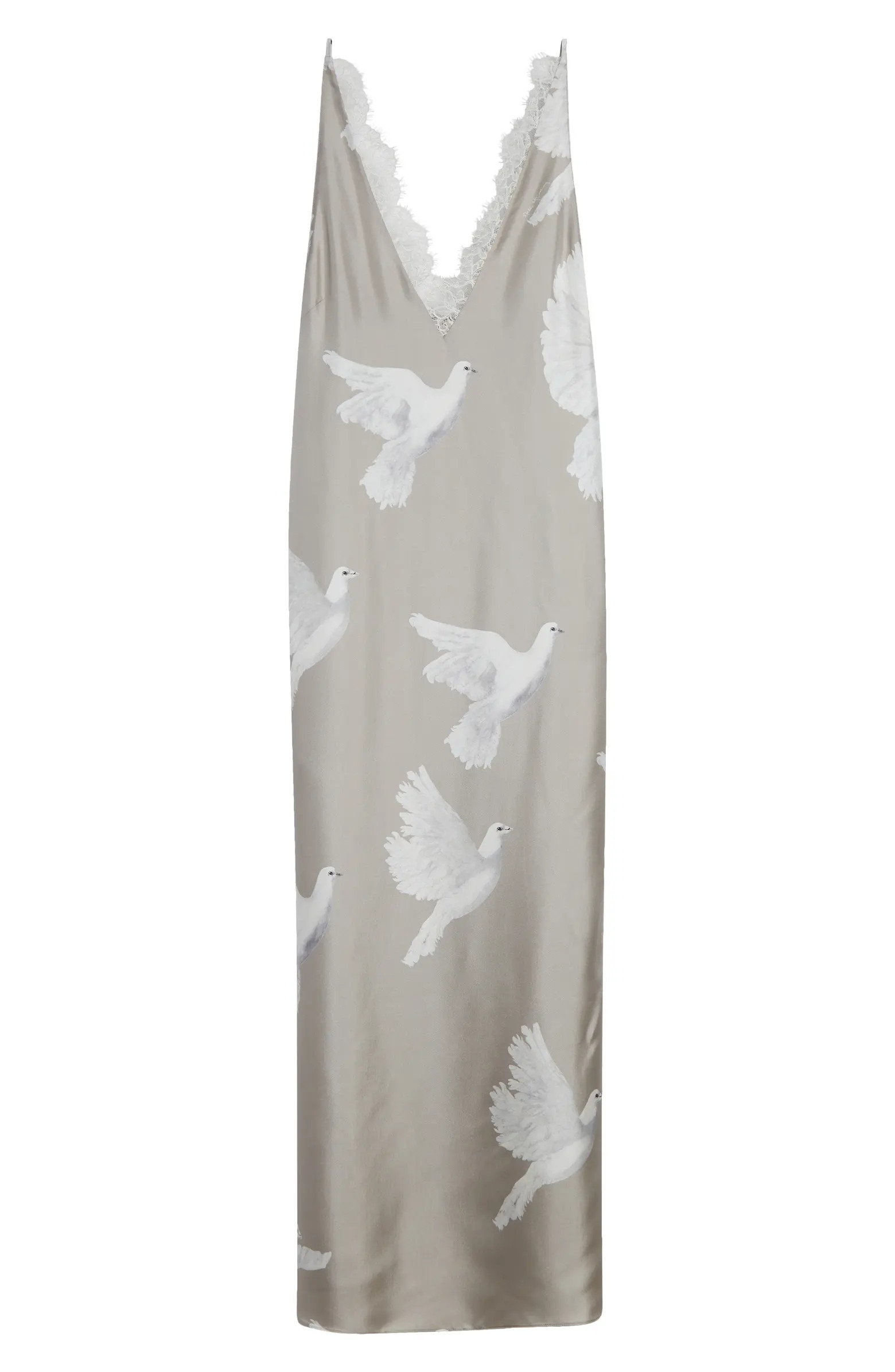 Dove Print Silk & Chantilly Lace Dress | Nordstrom