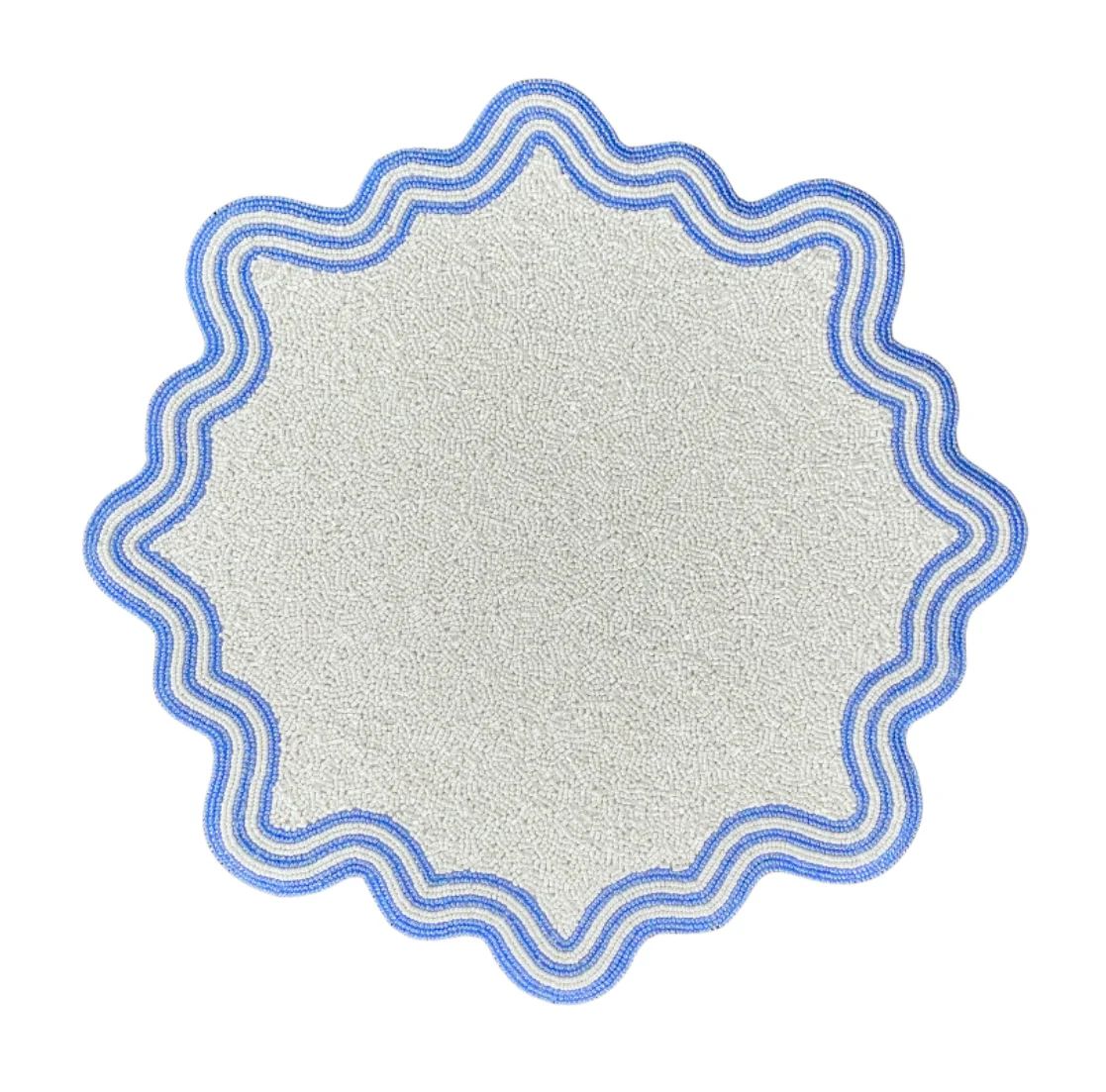 Periwinkle and White Hand Beaded Placemat | Beth Ladd Collections