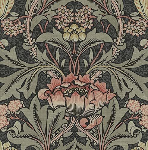 NextWall Acanthus Floral Peel and Stick Wallpaper (Charcoal & Rosewood) | Amazon (US)