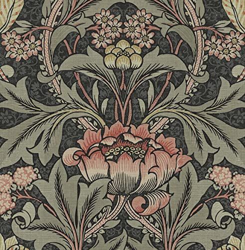NextWall Acanthus Floral Peel and Stick Wallpaper (Charcoal & Rosewood) - - Amazon.com | Amazon (US)