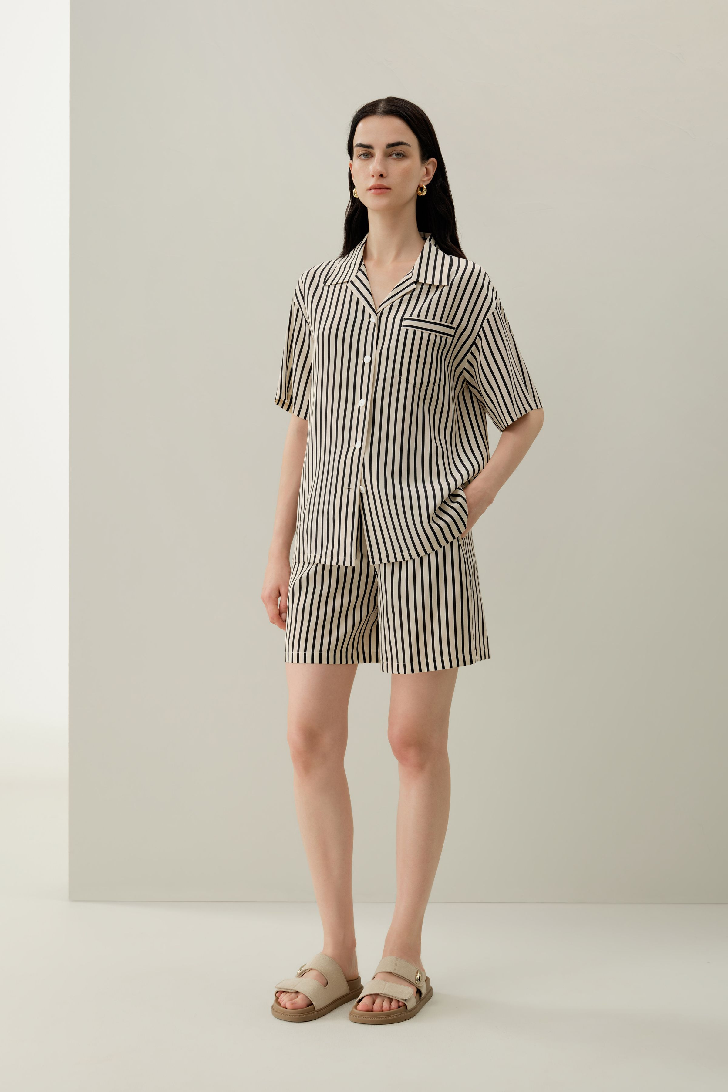 Striped Silk Cuban Collar Shirt | LILYSILK