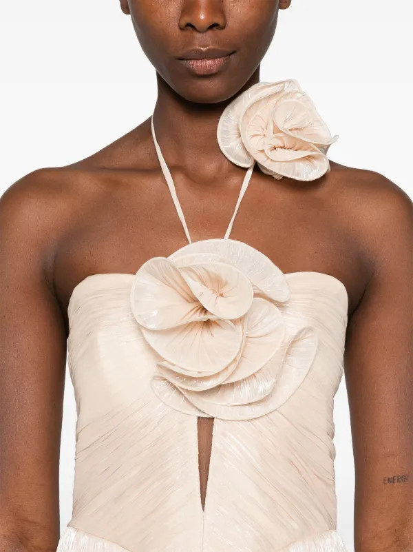 Ana Radu floral-appliqué Halterneck Gown | Neutrals | FARFETCH | Farfetch Global