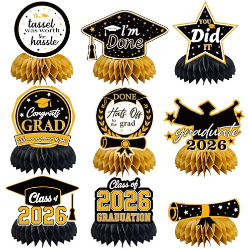 Graduation Decorations 2026 - Black Gold Graduation Honeycomb for Table Centerpiece | Graduation Party Decorations Class of 2026,Table Toppers for Graduation Party Favors Supplies Indoor Outdoor | Amazon (US)