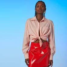 Solid Collared Button Up Knot Shirt | SHEIN