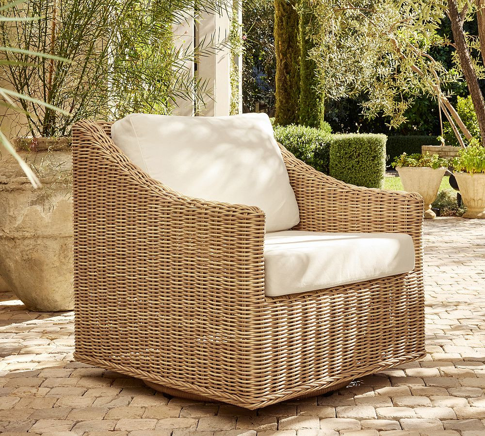 Huntington Slim Slope-Arm Swivel Outdoor Lounge Chair with High Performance Cushion Covers | Pottery Barn (US)