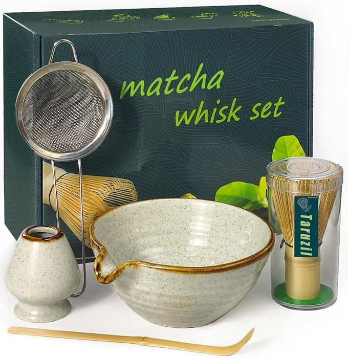 Matcha Whisk Set with Matcha Bowl, Matcha Bamboo Whisk, Scoop, Sifter, Matcha Whisk Holder Unique... | Amazon (US)
