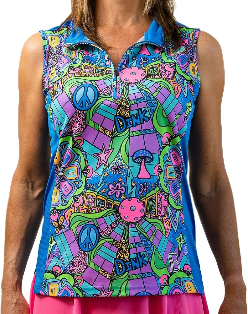 Pickleball Top, Women's 1/4 Zip Sleeveless Top Groovy Print | Amazon (US)