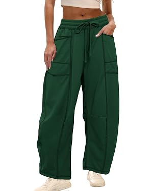 Athlisan Womens Baggy Barrel Pants Wide Leg Lounge Drawstring Sweatpants with Pockets | Amazon (US)