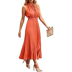 PRETTYGARDEN Women's Midi Summer Dresses Casual V Neck Swiss Dot Ruffle Sleeveless A Line Beach S... | Amazon (US)