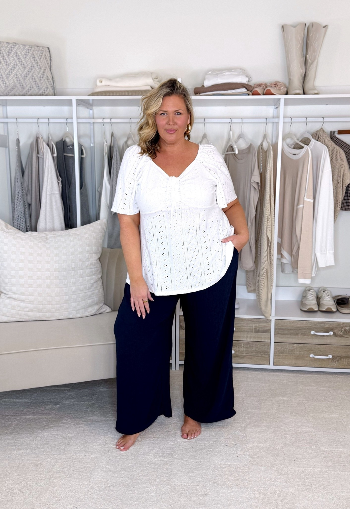 White pants and white tank I sized up to 3X. Black dress sized up to 3X. Black set size up to 3X. Navy pants and tank I sized up to 4X. White eyelet top is 2X. Blue top is 3X. Plus size, Amazon, summer fashion, apron belly, outfit inspo, haul, mom life

#LTKPlusSize #LTKSeasonal #LTKMidsize
