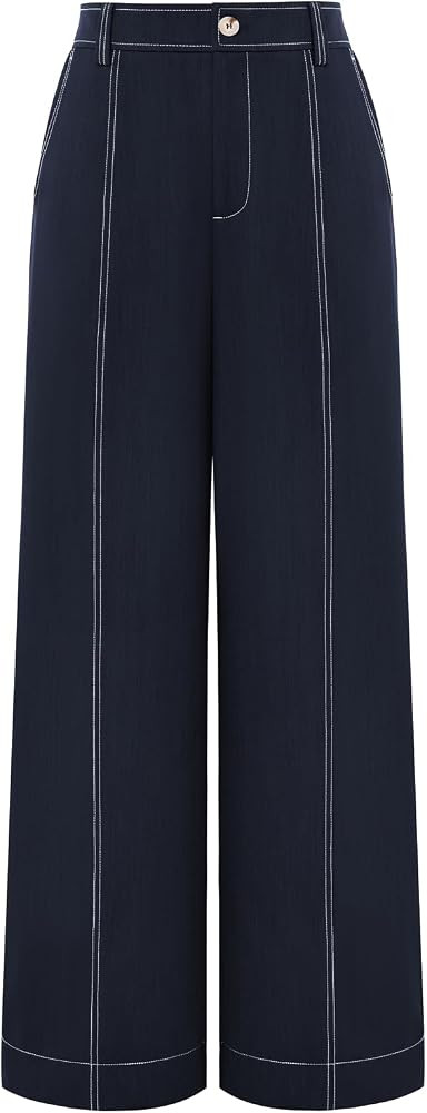 GRACE KARIN Wide Leg Casual Pants for Women Fall Trousers Navy Blue L | Amazon (US)