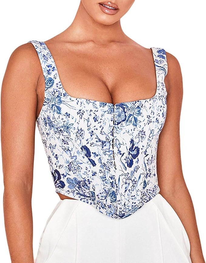 Women's Push Up Bustiers Corsets E-Girl Spaghetti Strap Camisole Off Shoulder Slim Crop Tops Y2K ... | Amazon (UK)