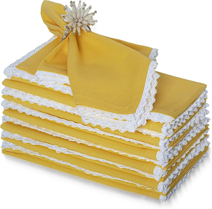 FINGERCRAFT Dinner Cloth Napkin Cotton Linen Blend 12 Pack Mitered Corners with Elegant Lace for ... | Amazon (US)