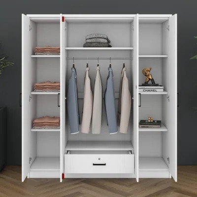 4-Door Wooden Wardrobe Closet With 1 Drawer And Shelves, Bedroom Armoire With Hanging Rod, Wardrobe Cabinet | Wayfair North America