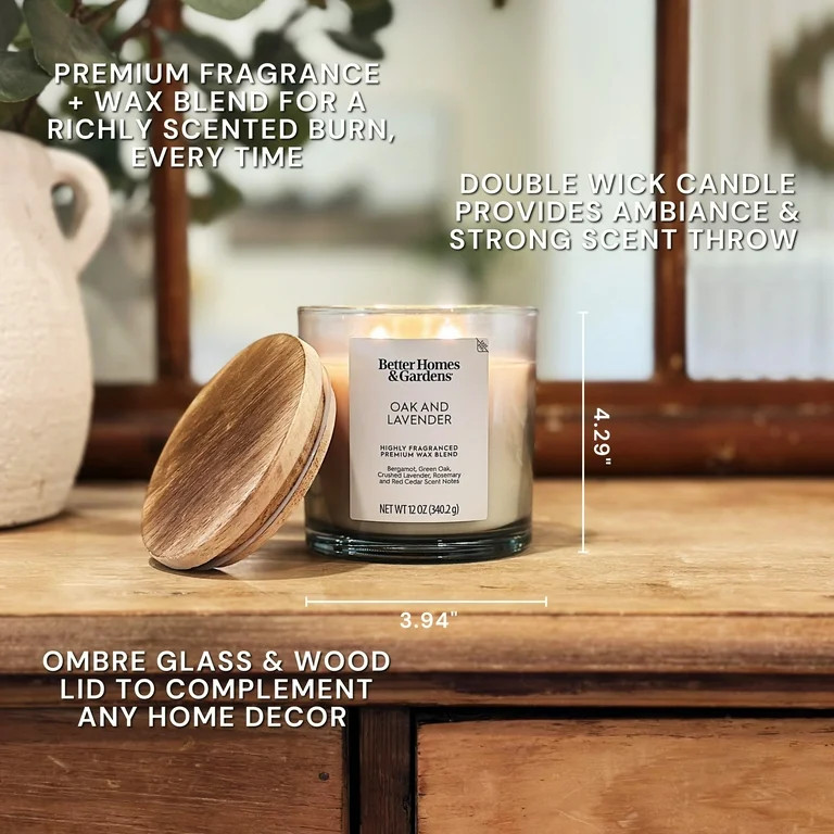 Better Homes & Gardens Oak and Lavender Scented 2-Wick Ombre Jar Candle 12oz | Walmart (US)