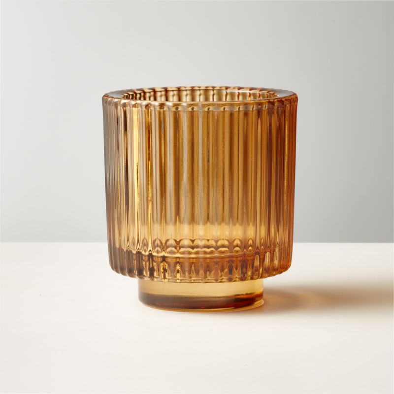 Ezra Amber Glass Modern Votive Candle Holder + Reviews | CB2 | CB2