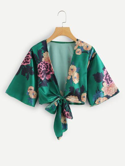 Floral Print Knot Cardigan | SHEIN