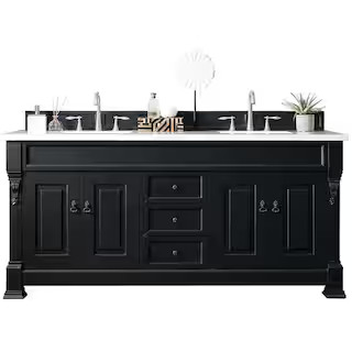Brookfield 72 in. W x 23.5 in. D x 34.3 in. H Double Bath Vanity in Antique Black with Solid Surface Top in Arctic Fall | The Home Depot