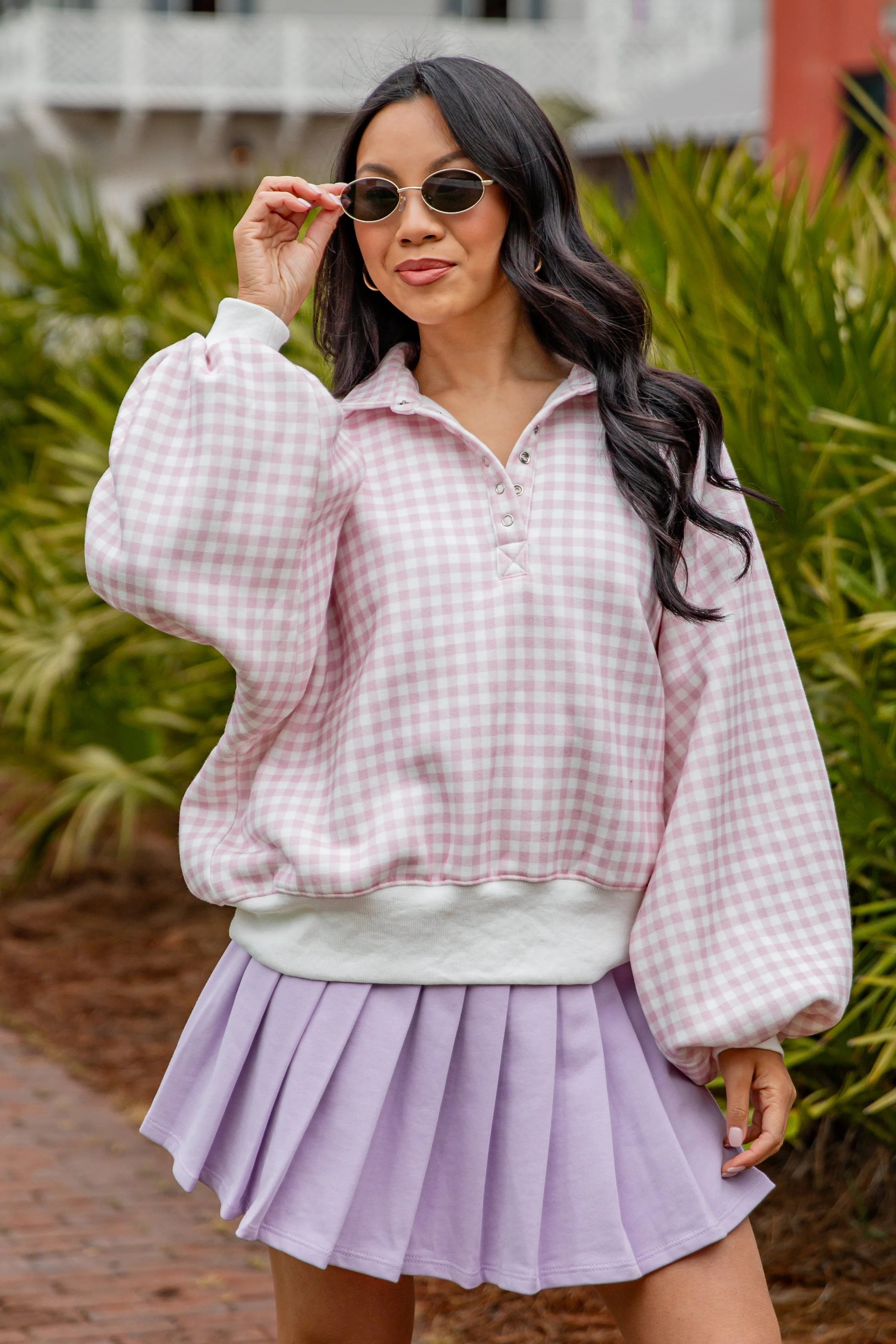 Blush Picnic Gingham Pullover | Trendy Women's Tops | ShopDressUp | Dress Up