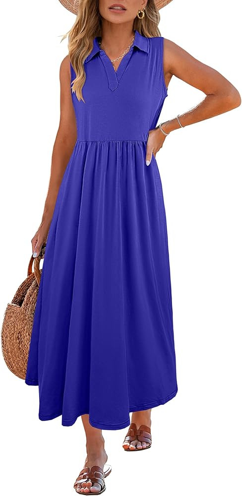 ANRABESS Women's Summer Casual Dresses Sleeveless V Neck Sundress Flowy A-Line Long Maxi Dress 20... | Amazon (US)