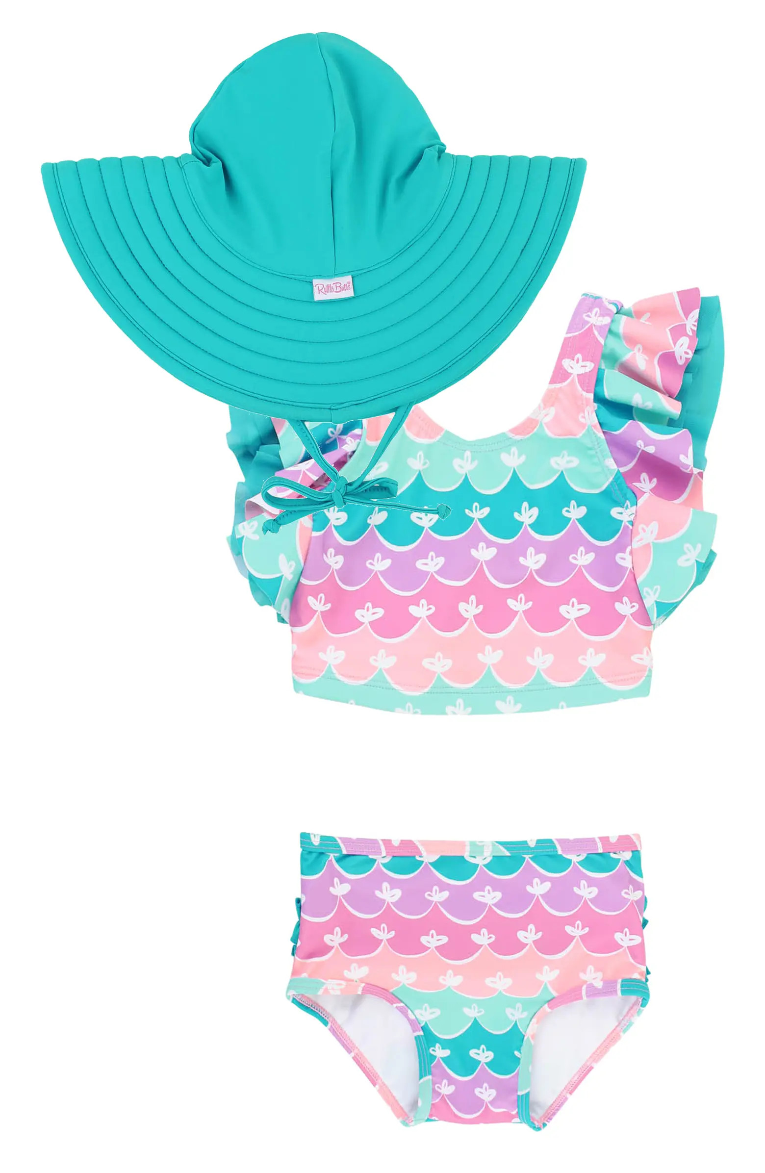 RuffleButts Mermaid Butterfly Tankini Two-Piece Swimsuit & Hat Set | Nordstrom | Nordstrom