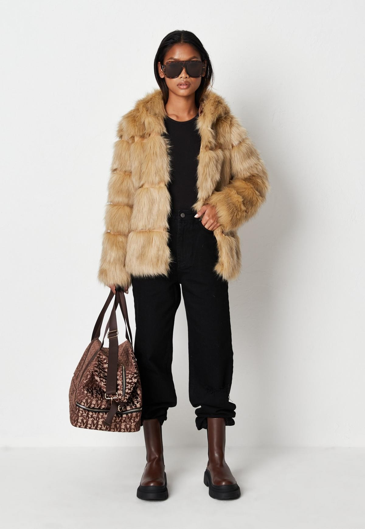 Missguided - Premium Beige Pelted Faux Fur Hooded Coat | Missguided (US & CA)