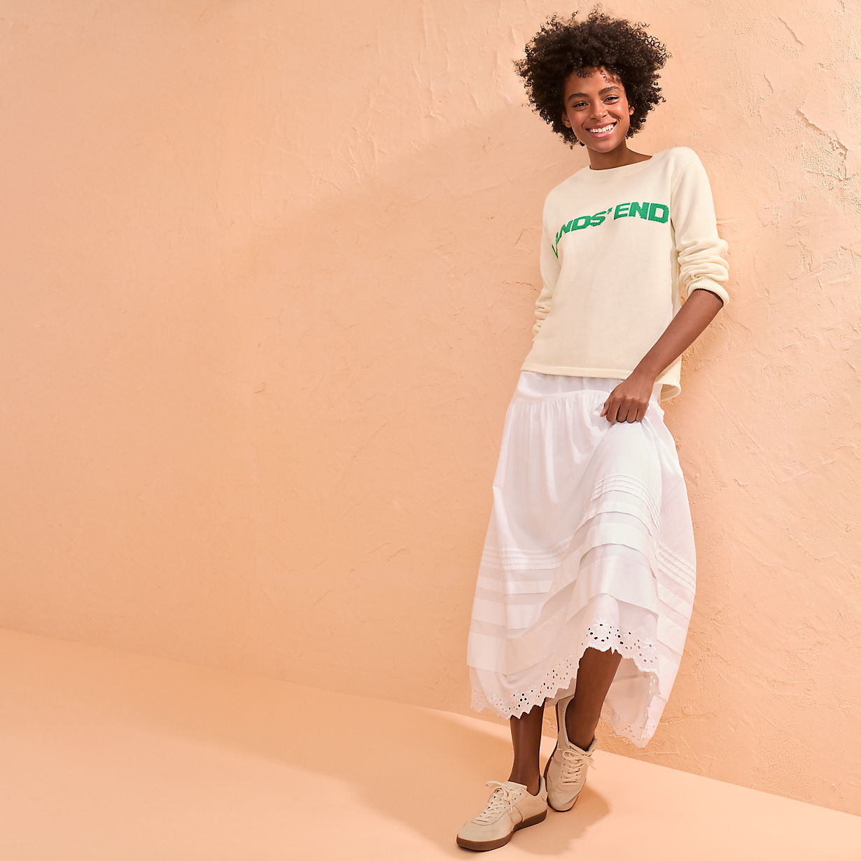 Women's Voile Tiered Eyelet Maxi Skirt | Lands' End (US)