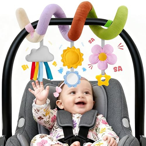Stuffed Spiral Baby Car Seat Toys, Best Newborn Shower Gifts, Soft Infant Essentials Must Have Stroller Hanging Toys (Vibrant Nature) | Amazon (US)