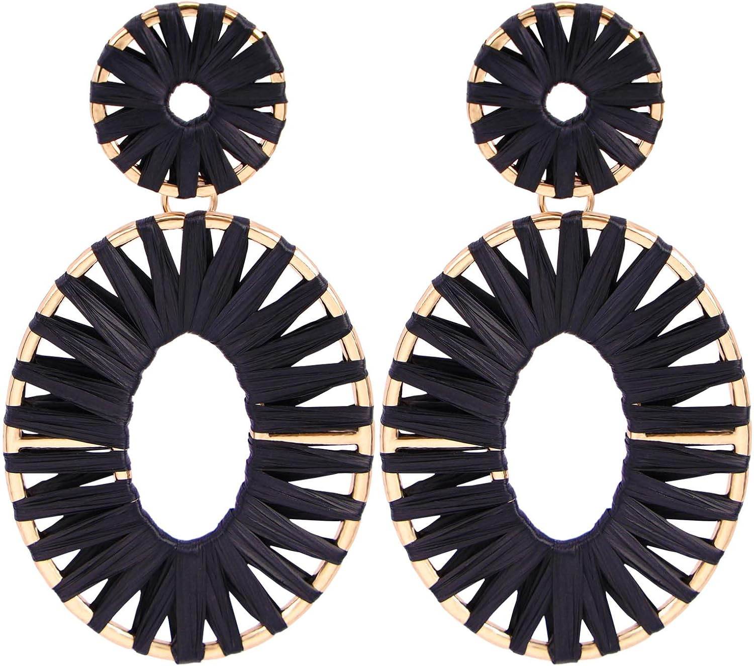 BaubleStar Raffia Tassel Hoop Drop Earrings Handmade Fashion Statement Jewelry for Women Girls | Amazon (US)