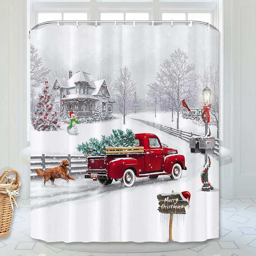 ubnlkto Christmas Shower Curtains for Bathroom Winter Shower Curtains, Holiday Vintage Cute Decor... | Amazon (US)