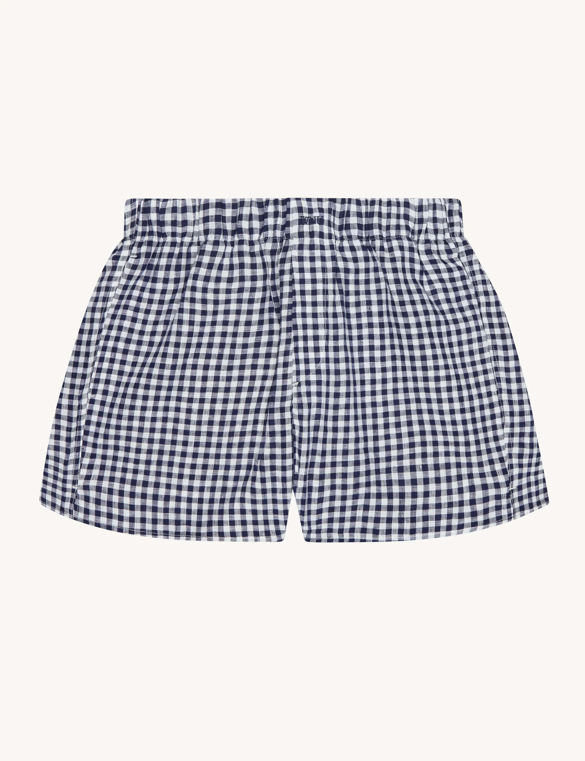 The Boxer: Linen, Navy Blue Gingham | With Nothing Underneath