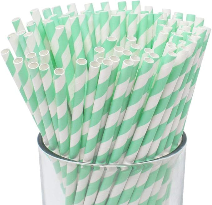 Just Artifacts Premium Disposable Drinking Striped Paper Straws (100pcs, Seafoam) | Amazon (US)