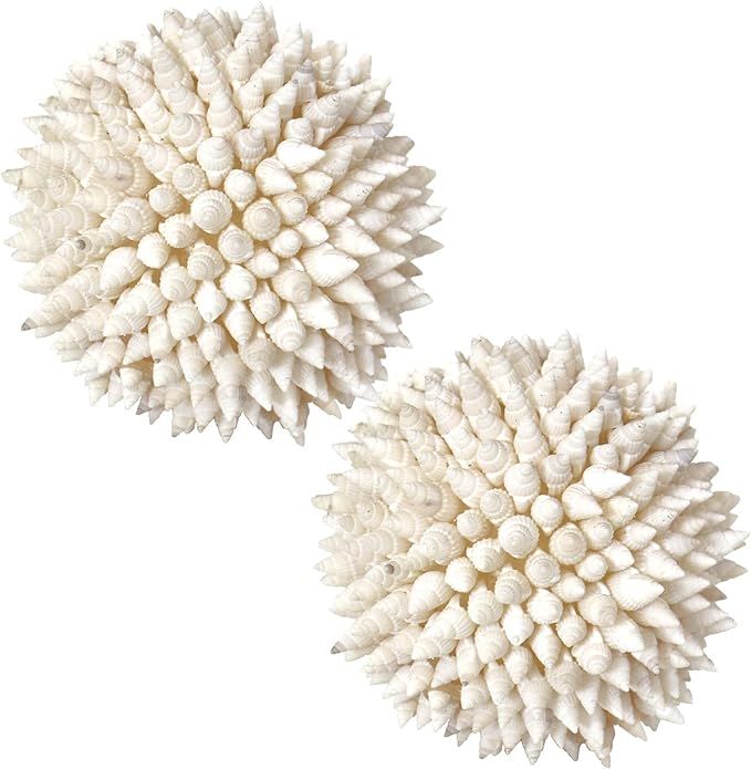 cheehigo 2 Pcs 4 Inch White Sea Shells Balls Nautical Handmade Home Wedding Dining Table Beach De... | Amazon (US)