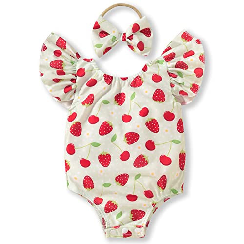 HIHA Baby Swimsuit Girl Infant Bathing Suit Ruffle Summer One Piece Strawberry Pattern Swimwear Sunsuit,0-6 Months | Amazon (US)