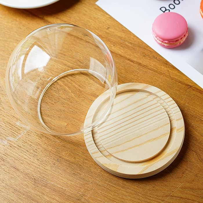 ZEERSHEE Round Glass Display Dome Cloche with Wooden Base for Home Decoration Diameter 4.7 Inches | Amazon (US)