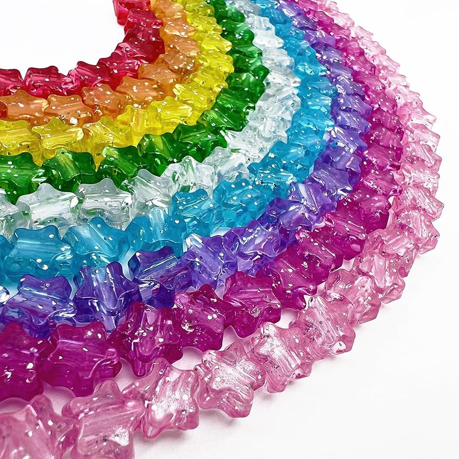 MIIIM 1000 Pcs Glitter Star Pony Beads Shapes for Friendship Bracelet, Large Hole Kandi Beads for... | Amazon (US)