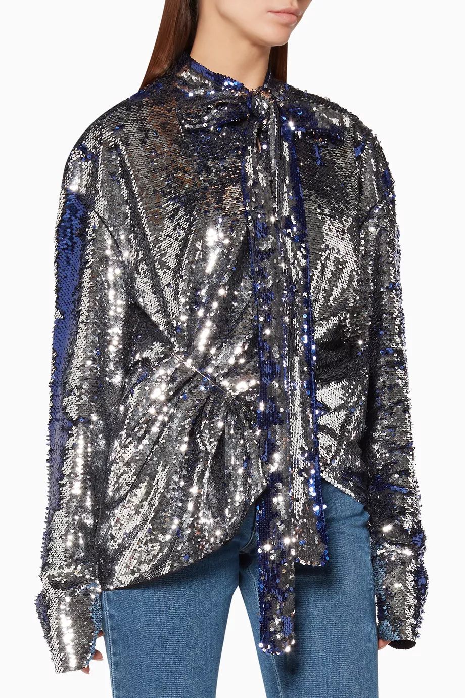 Shop Luxury Act No 1 Silver Sequin-Embellished Top | Ounass