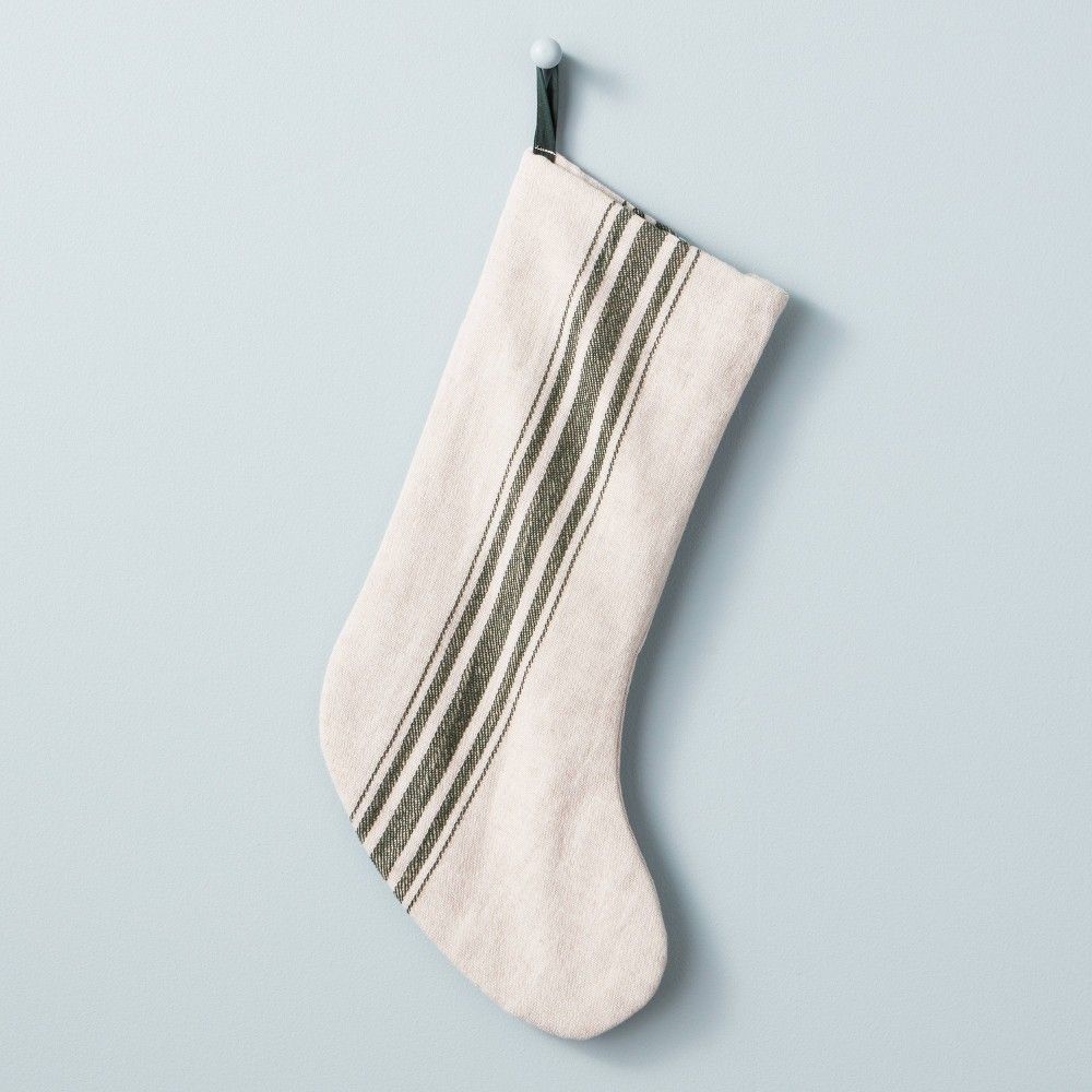 Engineered Stripe Woven Christmas Stocking Green/Sour Cream - Hearth & Hand with Magnolia | Target