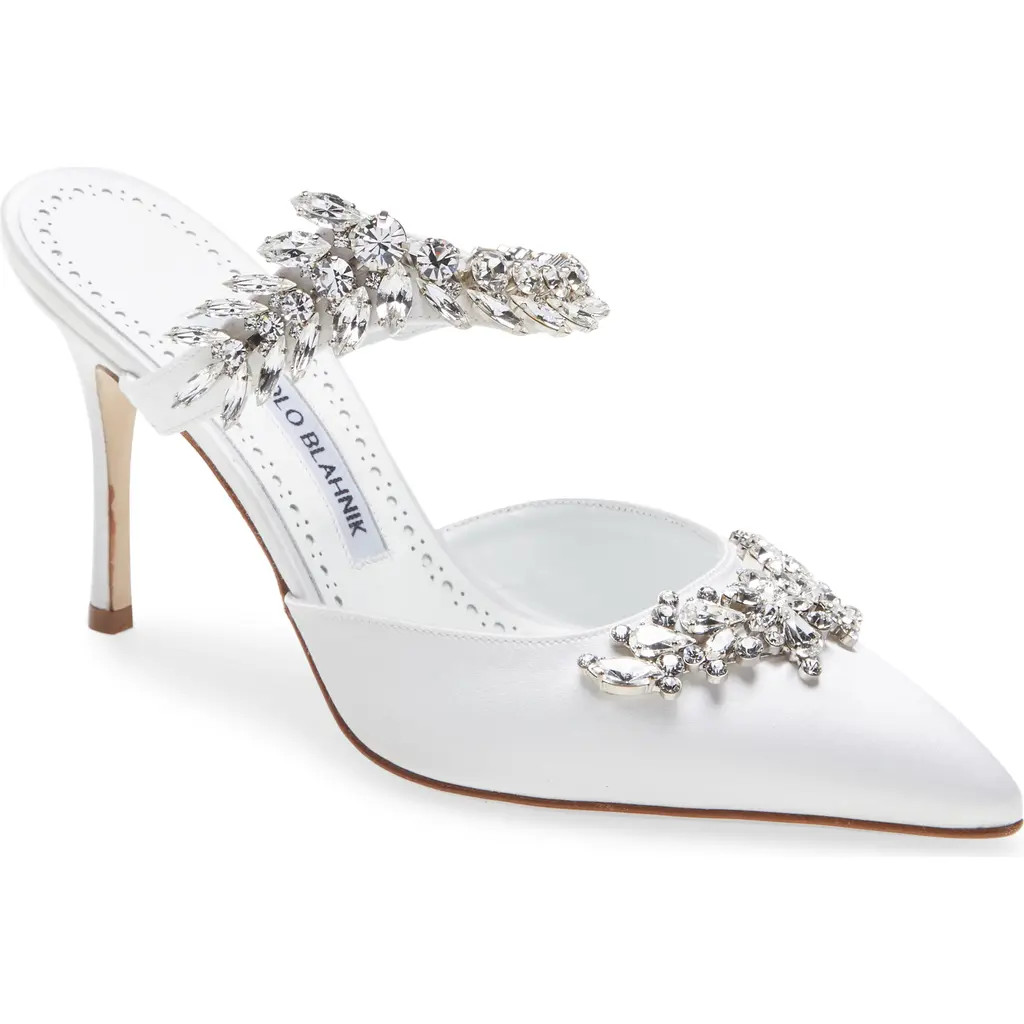 Manolo Blahnik Lurum Crystal Leaf Mule in Cream at Nordstrom, Size 5Us | Nordstrom